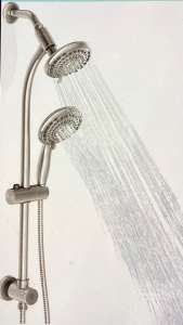 Egretshower Handheld Showerhead & Rain Shower Combofor Easy Reach , 27.5" Drill-free Stainless Steel Slide Bar, 5"of5-setting Handheld Shower and Showerhead, with 5ft HoseBrush Nickel, Like New, retail - $64.99