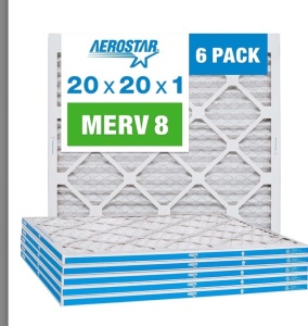 Aerostar, 20x20x1, MERV 8, Pleated Air Filter, AC furnance Air Filter, 6 Pack, Like New, Retail - $36.22