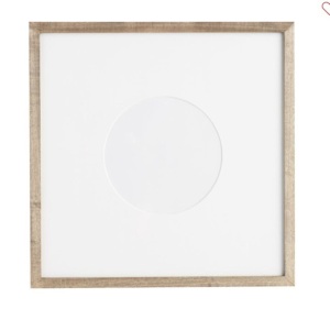 Wood Gallery Frame With Circular Mat, Small 8" Opening, 18"x18",Graywash, Like New, retail - $99