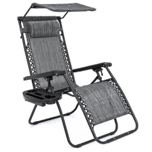 Folding Zero Gravity Recliner Patio Lounge Chair w/ Canopy, Side Tray&nbsp;