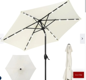 Outdoor Solar Patio Umbrella w/ Push Button Tilt, Crank Lift - 7.5ft, Like New, Retail - $59.99