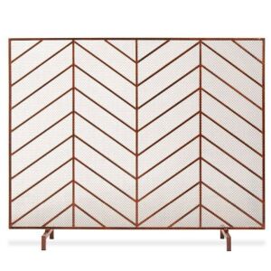 Single Panel Iron Chevron Fireplace Screen w/ Antique Finish - 38x31in 