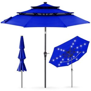 3-Tier Solar Patio Umbrella w/ LED Lights, Tilt Adjustment, Crank - 10ft 