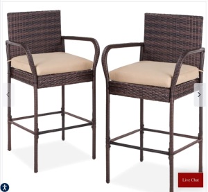 Set of 2 Indoor Outdoor Wicker Bar Stools w/ Cushion, Footrests, Armrests, Like New, Retail - $189.99