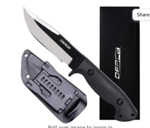 Oerla, TAC Knives OLK- 033RD 8.94-Inch Fixed Blade CampingHunting Knife 420HC Steel with Black G10 Handle & Kydex Sheath, Like New, Retail - $35