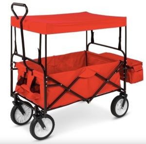 Utility Wagon Cart w/ Folding Design, 2 Cup Holders, Removable Canopy