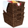 Set of 4 Seagrass Storage Tote Baskets, Laundry Organizer w/ Insert Handles