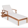 Adjustable Acacia Wood Chaise Lounge Chair w/ Side Table, Wheels - 79x26in