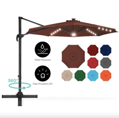 360-Degree LED Cantilever Offset Patio Umbrella w/ Tilt - 10ft