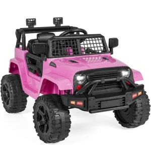 12V Kids Ride-On Truck Car w/ Parent Remote Control, Spring Suspension, Pink