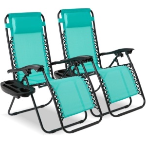 Set of 2 Adjustable Zero Gravity Patio Chair Recliners w/ Cup Holders, Mint