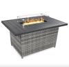 Wicker Propane Fire Pit Table, 50,000 BTU w/ Glass Wind Guard, Cover - 52in