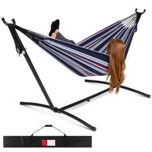 2-Person Brazilian-Style Double Hammock w/ Carrying Bag and Steel Stand, Abyss