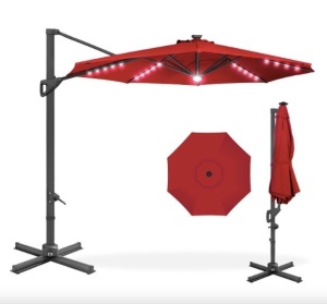 360-Degree Solar LED Cantilever Offset Patio Umbrella w/ Tilt - 10ft