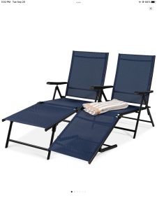 Best Choice Products Set of 2 Outdoor Patio Chaise LoungeChair Adjustable Folding Pool Lounger W/ Steel Frame - Navy, Like New, Retail - $199.99