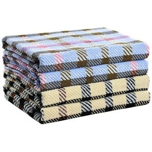 Lot of (2) JMD TEXTILE 100% Cotton 4 Piece Bathroom Towel Sets, British Style Plaid Jacquard - New 