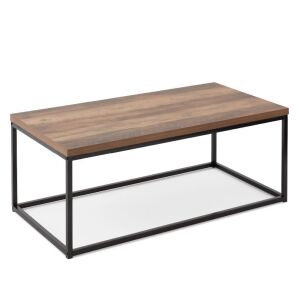 44in Modern Industrial Rectangular Wood Grain Coffee Table w/ Metal Frame 