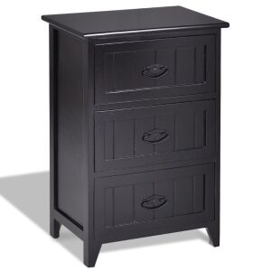 Wood Nightstand with 3 Drawers - Black