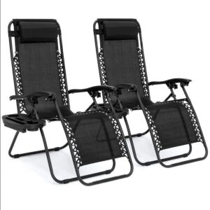 Set of 2 Adjustable Zero Gravity Patio Chair Recliners w/ Cup Holders 