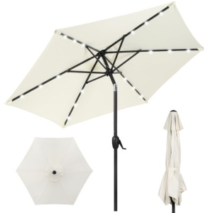 Outdoor Solar Patio Umbrella w/ Push Button Tilt, Crank Lift - 7.5ft, Cream