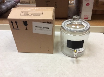 Anchor Hocking Heritage Hill 2 gal Glass Beverage Dispenser with Chalkboard Decoration, Chalk and Spigot - New