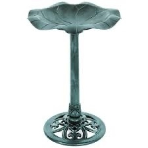 Lily Leaf Pedestal Bird Bath Decoration Accent w/ Floral Accents