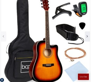 Full Size Beginner Acoustic Guitar Set with Case, Strap, Capo - 41 in, Like New, Retail - $69.99