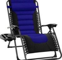 Oversized Padded Zero Gravity Chair, Folding Recliner w/ Headrest, Side Tray, Blue/Black