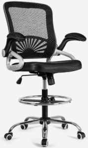 CostWay, Black Contemporary Ergonomic Adjustable Height Swivel Drafting Chair, Appears New