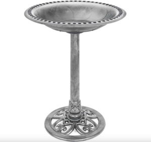 Vintage Outdoor Garden Bird Bath w/ Fleur-de-Lis Accents