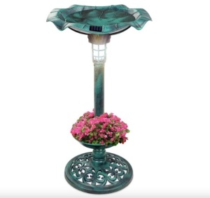 Solar Lighted Bird Bath w/ Planter