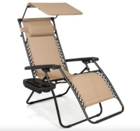 Folding Zero Gravity Recliner Patio Lounge Chair w/ Canopy, Side Tray