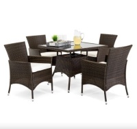5-Piece Wicker Patio Dining Table Set w/ 4 Chairs