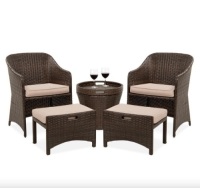 5-Piece Outdoor Wicker Bistro Set w/ Side Storage Table, No Assembly