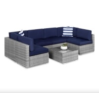 7-Piece Modular Wicker Sectional Conversation Set w/ 2 Pillows, Cover