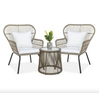3-Piece Patio Wicker Conversation Bistro Set w/ 2 Chairs, Glass Top Table