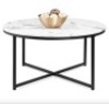 Round Coffee Table w/ Faux Marble Top, Metal Frame - 36in
