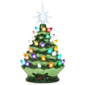 9.5in Pre-Lit Hand-Painted Ceramic Tabletop Christmas Tree