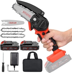 Mini Cordless Chainsaw Kit, Upgraded 4' One-Hand Handheld Electric Portable Chainsaw, 21V Rechargeable Battery Operated, for TreeTrimming and Branch Wood Cutting by New Huing, Like New, Retail - $59.99