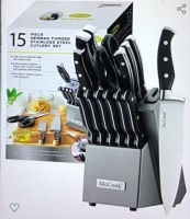 McCook&reg; MC25A Knife Sets, 15 Pieces German Stainless SteelKitchen Knife Block Set with Built-in Sharpener, Like New, Retail - $49.98