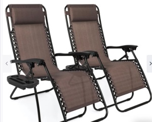 Set of 2 Adjustable Zero Gravity Patio Chair Recliners w/ Cup Holders< Like New, Retail - $119.99