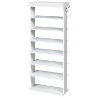 7-Tier Wooden Shoe Storage Shelf with Hooks
