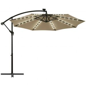 10' Patio Solar LED Offset Umbrella - Tan