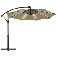 10' Patio Solar LED Offset Umbrella&nbsp;- Tan