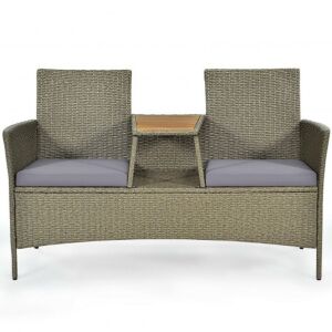 2-Person Patio Rattan Sofa with Center Table