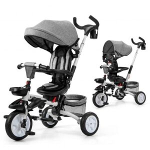 Detachable Kids Baby Stroller Tricycle with Canopy and Safety Harness