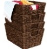 Set of 4 Seagrass Storage Tote Baskets, Laundry Organizer w/ Insert Handles, Brown