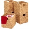 Set of 5 Collapsible Hyacinth Storage Baskets w/ Inserts - 12x12in, Natural