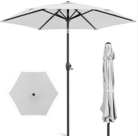 Outdoor Market Patio Umbrella w/ Push Button Tilt, Crank Lift - 7.5ft, Fog Gray