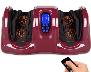 Therapeutic Foot Massager w/ High Intensity Rollers, Remote, 3 Modes, Burgundy